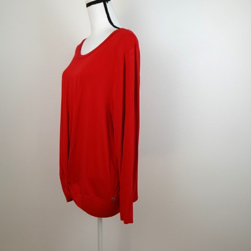 Calvin Klein Twist Front Knot Top Plus Women's 3X Red Long Sleeve Stretch - Picture 4 of 8